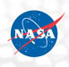 The NASA logo features a blue circle with white stars, a red swoosh, and the white letters NASA across the center.